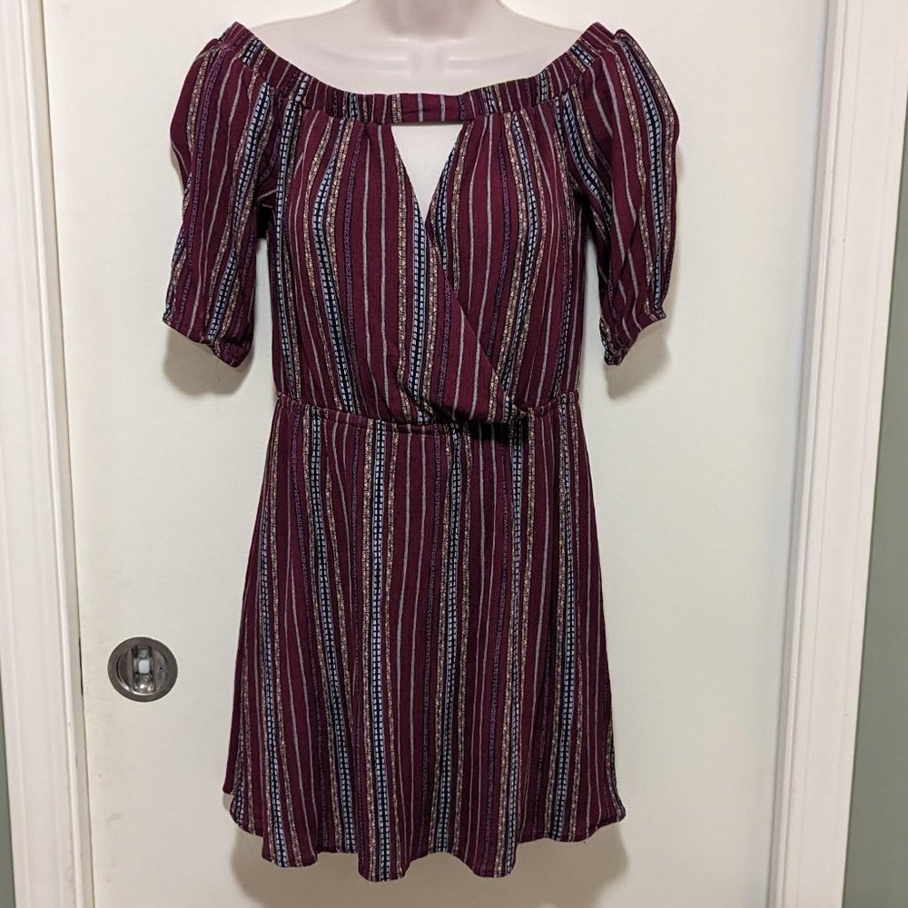 Women's Love Fire Romper Dress Dark Red with Stripes Size Small